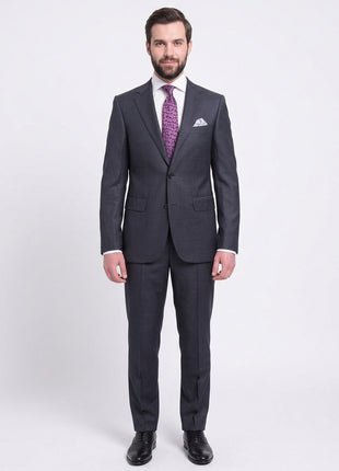 Napoli Slim Fit Solid Navy Blue Two Button Half Canvassed Wool Suit - The Suit Depot