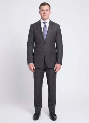 Napoli Slim Fit Gray & Purple Plaid Half Canvassed Super 150's Wool Suit - The Suit Depot