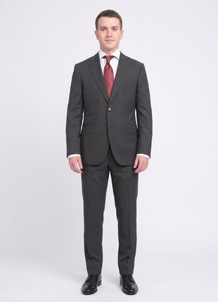 Napoli Slim Fit Charcoal Gray Check Two Button Half Canvassed Tollegno Wool Suit - The Suit Depot