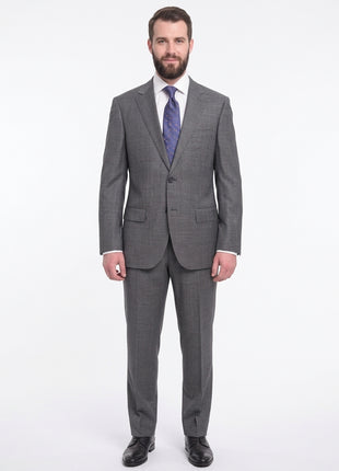 Napoli Classic Fit Gray With Blue & Purple Glen Plaid Half Canvassed Wool Suit