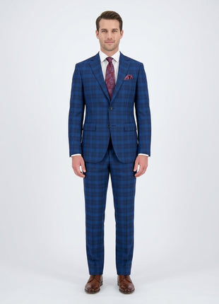Mens Blue Plaid Slim Fit 100% VBC Wool Prehemmed Suit