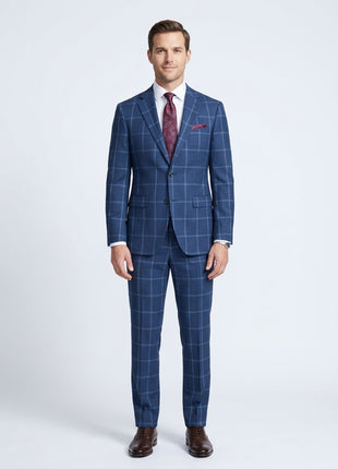 Blue Check Slim Fit 100% VBC Wool Prehemmed Suit