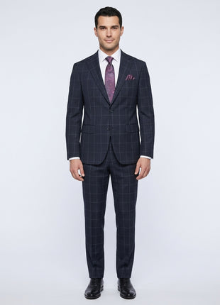 Mens Blue Check Slim Fit 100% VBC Wool Prehemmed Suit