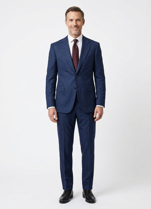 Centrion Mens Blue Textured Slim Fit Notch Lapels 2 Button Stretch Wool Silk Blend Suit - The Suit Depot