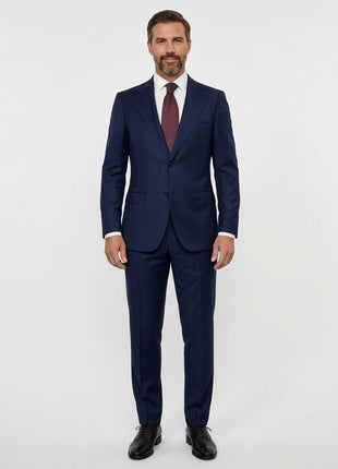 Centrion Mens Dark Navy Windowpane Classic Fit Notch Lapels 2 Button Wool Suit
