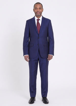 Mens Modern Fit Blue Glen Plaid Two Button Wool Suit - The Suit Depot