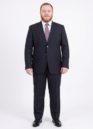 Men's Arthur Black Executive Portly Fit Navy Blue Plaid Two Button Wool Suit - The Suit Depot