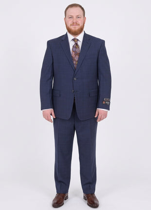 Lazetti Couture Portly Fit Blue Plaid With Overcheck Two Button Wool Suit - The Suit Depot