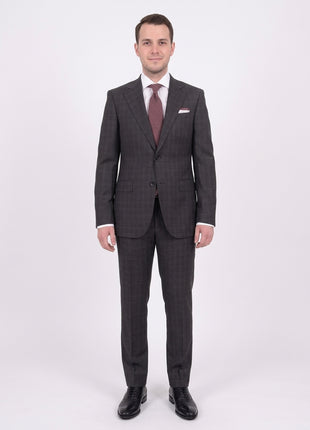 Napoli Slim Fit Charcoal Gray Plaid Half Canvassed Super 150's Wool Suit - The Suit Depot
