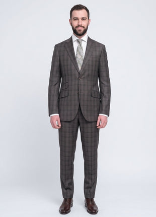 Napoli Slim Fit Brown Glen Plaid Half Canvassed Reda Wool Suit Slanted Pockets - The Suit Depot