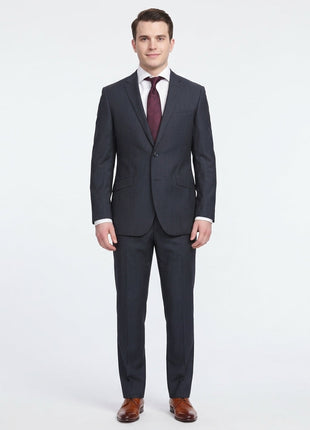 Napoli Slim Fit Tonal Navy Blue Striped Two Button Wool Suit - The Suit Depot