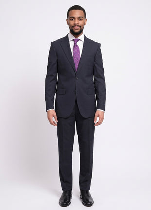 Napoli Slim Fit Solid Navy Blue Two Button Half Canvassed Marzotto Wool Suit - The Suit Depot
