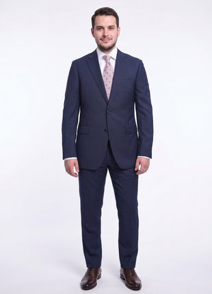 Napoli Slim Fit Blue Textured Two Button Half Canvassed Wool Suit - The Suit Depot