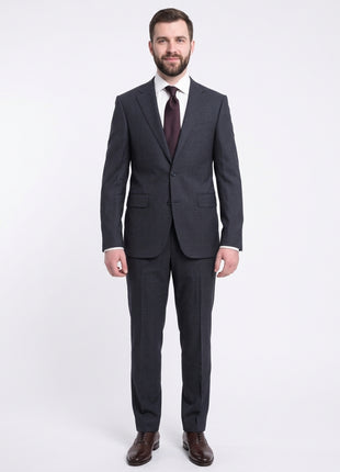 Napoli Slim Fit Navy Blue Textured Check Two Button Half Canvassed Wool Suit