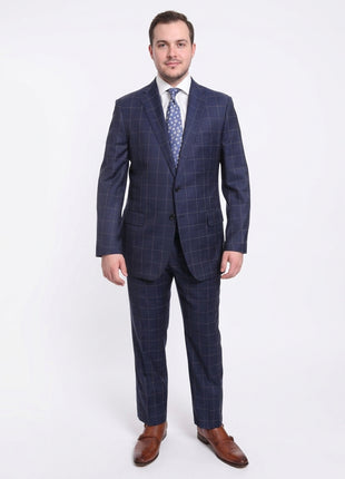 Blujacket Classic Fit Blue Plaid Two Button Half Canvassed Guabello Wool Suit