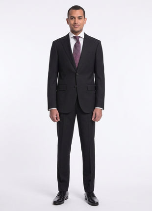 Men's Napoli Slim Fit Black Textured Half Canvassed Two Button Reda Wool Suit