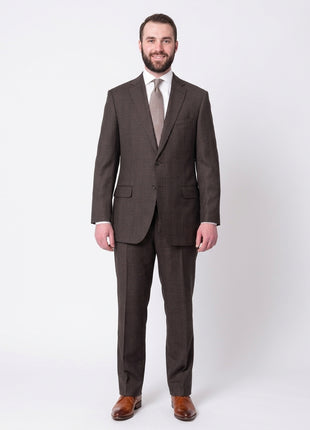 Blujacket Mens Regular Fit Brown Plaid Half Canvassed 100% Wool Suit