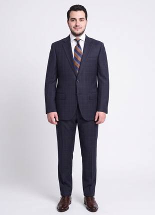 Napoli Classic Fit Blue Windowpane Plaid Half Canvassed Super 150s Wool Suit