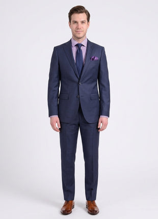 Label E Mens Slim Fit Navy Blue Birdseye 100% Wool 2 Piece Suit