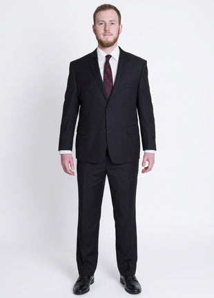 Men's Regular Fit Solid Black Two Button 2 Piece Wool Flat Front Suit - The Suit Depot