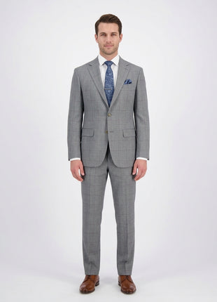 Mens Gray Check Slim Fit 100% VBC Wool Prehemmed Suit