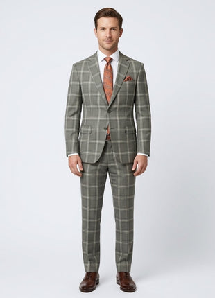 Arthur Black Mens Green Plaid Slim Fit 100% VBC Wool Prehemmed Suit