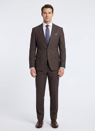 Mens Brown Slim Fit 100% VBC Wool Prehemmed Suit