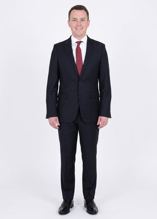 Mens Modern Fit Navy Blue Tonal Check Two Button Wool Suit - The Suit Depot
