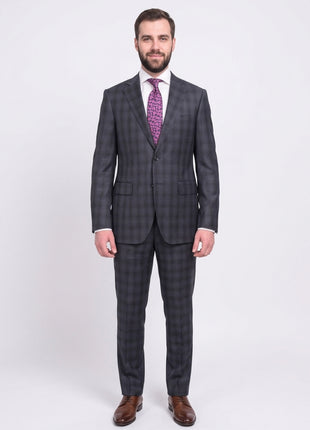Napoli Slim Fit Navy Blue Glen Plaid Two Button Half Canvassed Reda Wool Suit - The Suit Depot