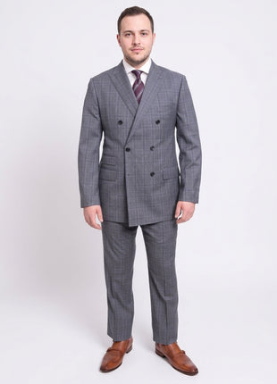Blujacket Classic Fit Blue Plaid Double Breasted Half Canvassed Reda Wool Suit
