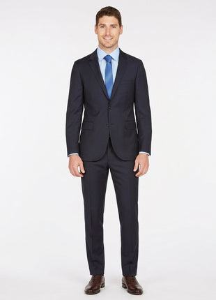 Label E Men's Solid Navy Blue 100% Super 150's Wool Slim Fit Suit
