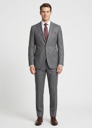 Charcoal Gray Pinstriped Slim Fit 100% VBC Wool Prehemmed Suit