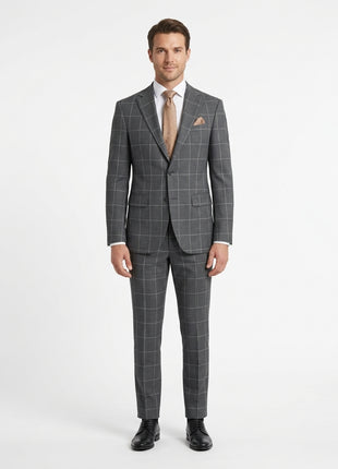 Arthur Black Mens Charcoal Gray Check Slim Fit 100% VBC Wool Prehemmed Suit - The Suit Depot