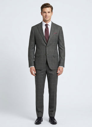 Arthur Black Mens Charcoal Gray Check Slim Fit 100% VBC Wool Prehemmed Suit - The Suit Depot