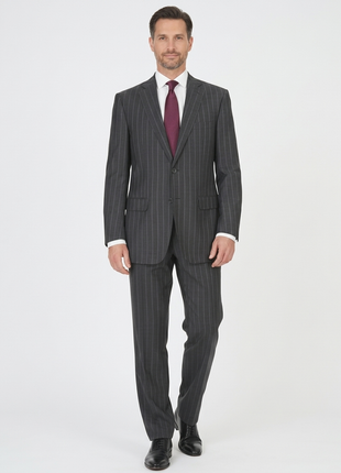 Isaia Mens 46L Drop 8 Gray Striped 150s Wool Silk Blend Slim Fit 2 Piece Suit