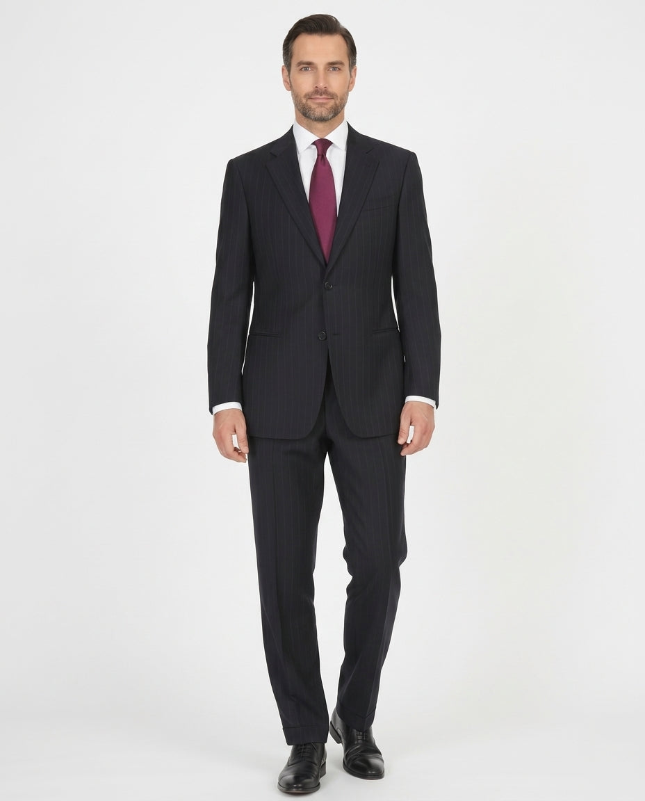 Armani Collezioni Men's 42L Black Pinstripe 100% Wool Slim Fit 2
