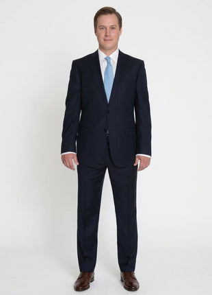 Modern Fit Navy Blue Pinstriped Two Button Wool Suit - The Suit Depot