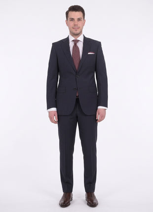 Mens Napoli Slim Fit Blue Textured Half Canvassed Marzotto Wool Suit - The Suit Depot