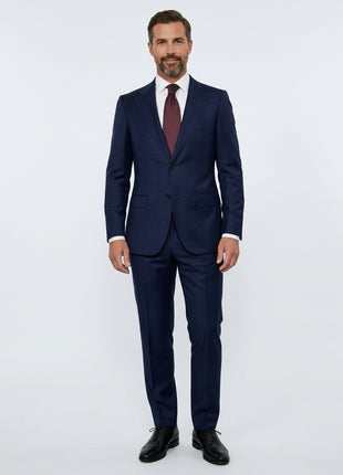 Centrion Mens Dark Blue Subtle Windowpane Slim Fit Notch Lapels 2 Button Wool Suit