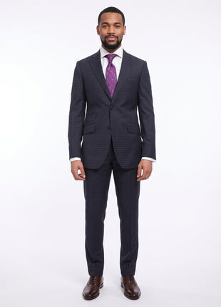 Napoli Slim Fit Blue & Black Check Two Button Half Canvassed Wool Suit - The Suit Depot