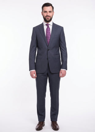 Napoli Slim Fit Solid Blue Stepweave Half Canvassed Super 160's Wool Suit - The Suit Depot