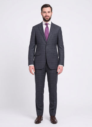 Napoli Slim Fit Blue Plaid Windowpane Half Canvassed Super 150's Wool Suit - The Suit Depot