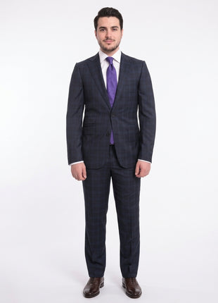 Napoli Slim Fit Blue Plaid Half Canvassed Super 120s Guabello Wool Suit - The Suit Depot