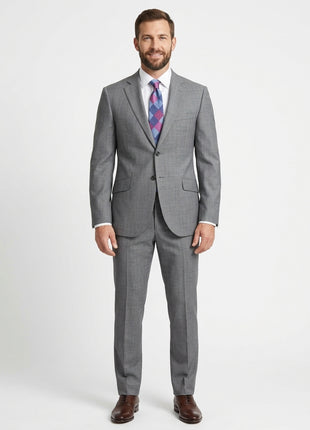 Hardy Amies Classic Fit Gray Stepweave Two Button Half Canvassed Wool Suit
