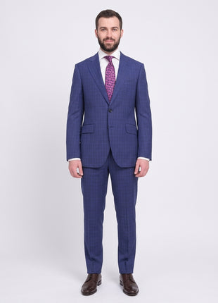 Napoli Classic Fit Blue Glen Plaid Half Canvassed Super 150s Wool Suit