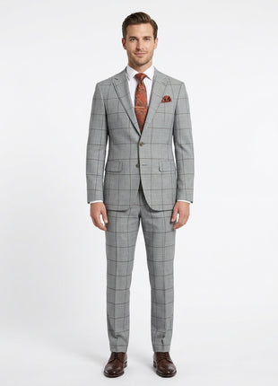 Arthur Black Mens Gray & Brown Check Slim Fit 100% VBC Wool Prehemmed Suit - The Suit Depot