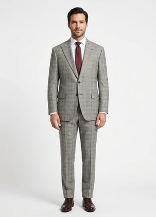 Luigi Bianchi Montova Mens Gray Plaid 44L Classic Fit Wool Cashmere 2 Piece Suit