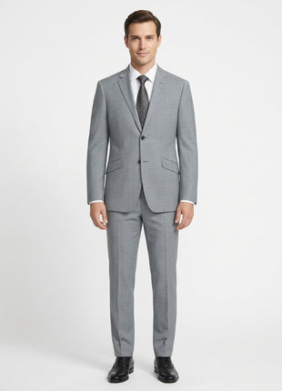 Raphael Mens Light Gray Check Slim Fit Wool Blend Stretch 2 Piece Suit