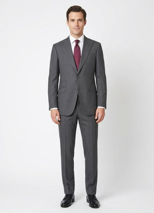 Napoli Mens 44L Charcoal Gray Check 100% Wool Slim Fit 2 Piece Suit