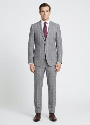 Napoli Mens 44L Gray Glen Check 100% Reda Wool Slim Fit 2 Piece Suit